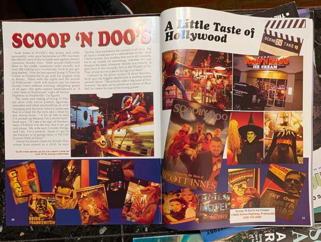 Magazine spread featuring local restaurants and businesses in Baton Rouge